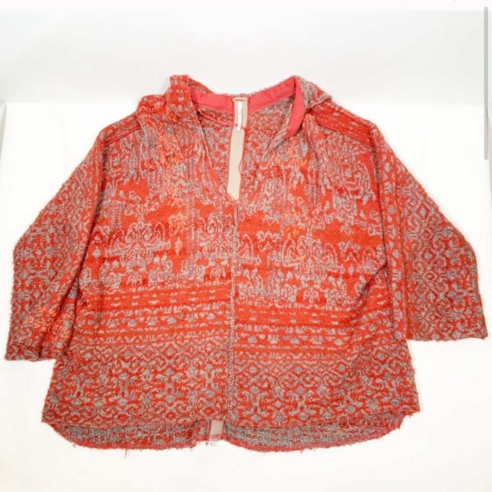 Free People Red + Gray Sherpa Pullover